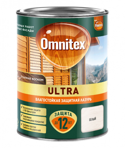 Влагостойкая лазурь Omnitex Ultra Белый 0,9л арт. 50035857