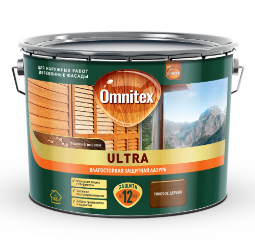 Влагостойкая лазурь Omnitex Ultra Тиковое дерево 0,9л арт. 50035811