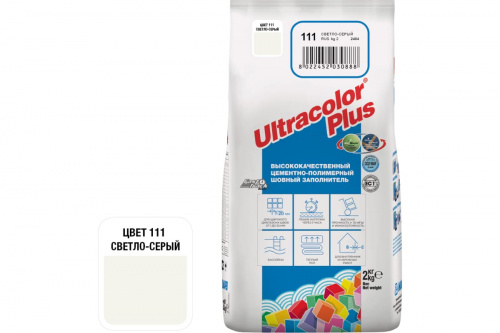 Затирка MAPEI, ULTRACOLOR PLUS, цвет №111 Светло-Серый, (2кг) фото 2