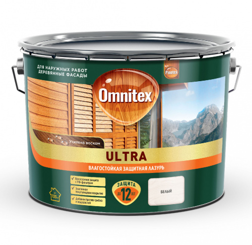 Влагостойкая лазурь Omnitex Ultra Белый 9л арт. 50035855