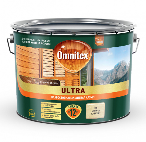 Влагостойкая лазурь Omnitex Ultra CLR (база под колеровку) 9л арт. 50035771 Влагостойкая лазурь Omnitex Ultra CLR (база под колеровку) 9л арт. 50035771