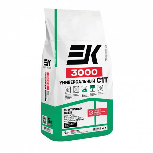 Плиточный клей для плитки и керамогранита ЕК 3000 Универсальный класс С1Т армированный (5кг) (004868)