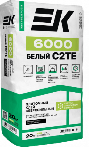 Плиточный клей сверхсильный для крупноформатных и тяжелых плит ЕК 6000 белый класс С2ТЕ армированный 20кг (00-00018954)