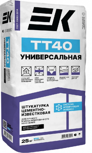 Штукатурка цементно-известковая ЕК ТТ40 универсальная армированная ручного и машинного нанесения(25 кг) (00-00017415)