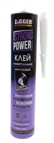 Клей «ZIGGER» STRONG POWER, каучуковый сверхпрочный, бежевый, 380 г, 24шт