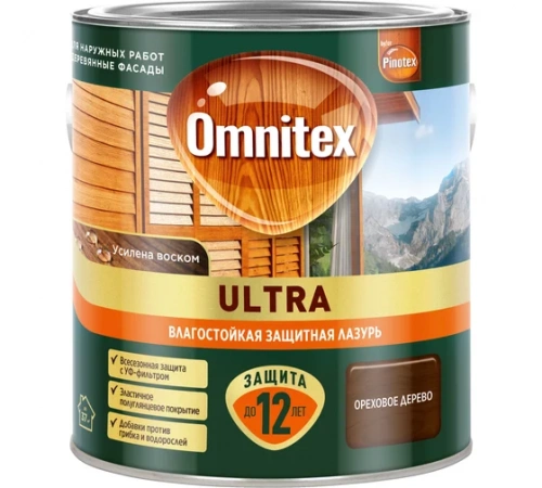 Влагостойкая лазурь Omnitex Ultra Ореховое дерево 2,5л арт. 50035813 (044294)
