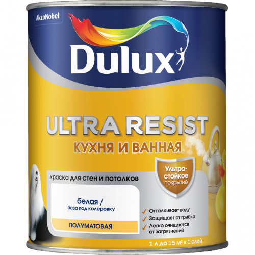 Краска Luxium Ultra Resist Кухня и Ванная полу-матовая BW 1л арт. 50034787