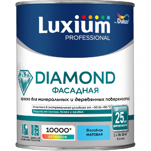 Краска Luxium Professional Diamond Фасадная Гладкая мат BW 1л арт. 50034856 Краска Luxium Professional Diamond Фасадная Гладкая мат BW 1л арт. 50034856